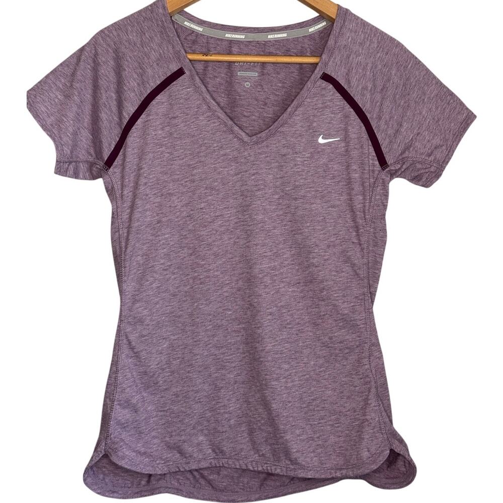 Nike Dri-Fit Women's Medium Heather Purple V-Neck Running Shirt Zip Pocket